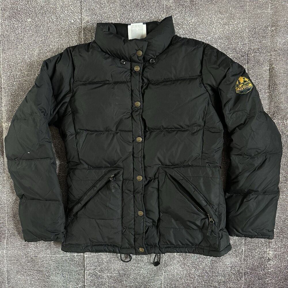 Women's Vintage Polo Jeans Co Black Blue Down Puffer Bomber Coat Jacket Sz Small